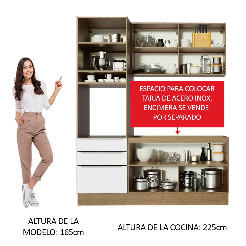 Cocina Compacta 180 x 60 cm Marrón/Blanco Aterciopelado Lux Madesa 01