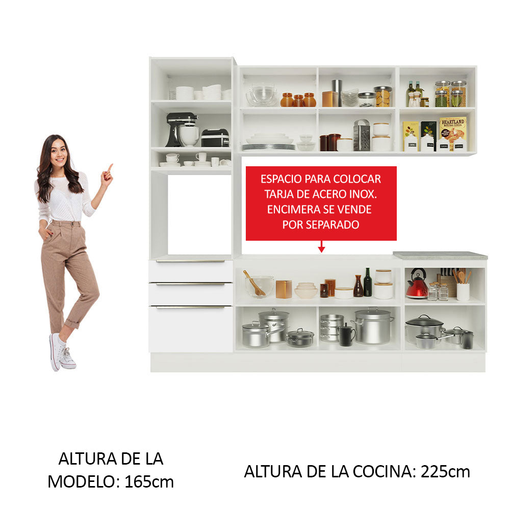 Combo Completo de Cocina 240 x 60 cm Blanco/Blanco Aterciopelado Lux Madesa 03