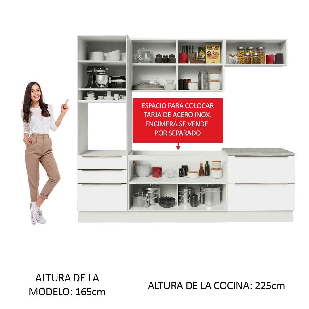 Combo Completo de Cocina 260 x 60 cm Blanco/Blanco Aterciopelado Lux Madesa 01