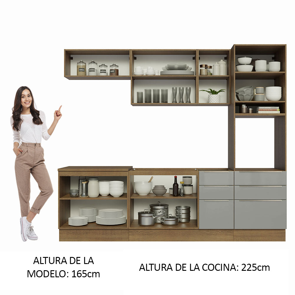 Combo completo de Cocina 260cm Marrón/Gris Lux Madesa 08