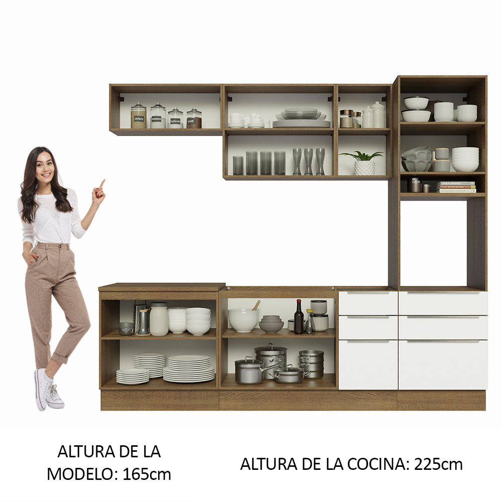 Combo Completo de Cocina 260 x 60 cm Marrón/Blanco Aterciopelado Lux Madesa 08