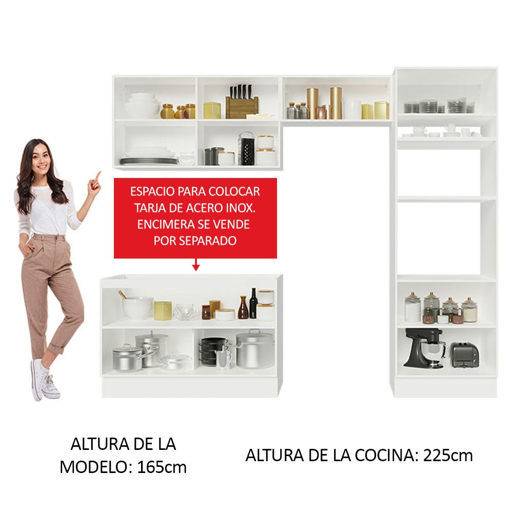 Combo Completo de Cocina 270 x 60 cm Blanco/Blanco Aterciopelado Lux Madesa 01