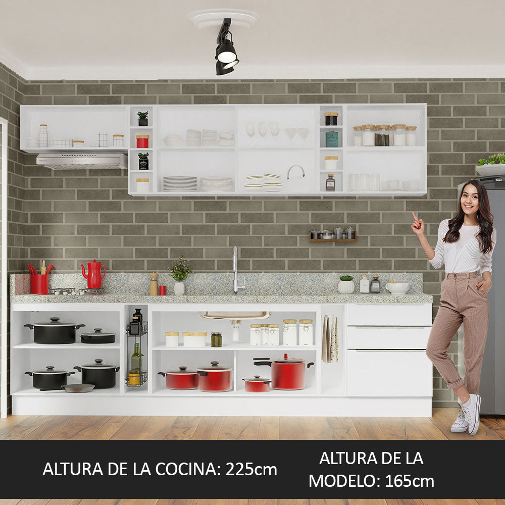 Combo Completo de Cocina 300 x 60 cm Blanco Aterciopelado Lux Madesa