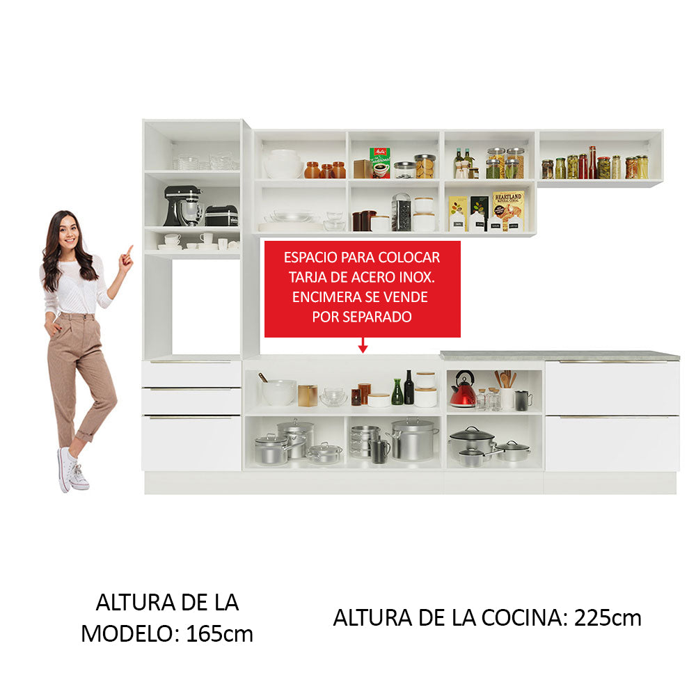 Combo Completo de Cocina 320 x 60 cm Blanco/Blanco Aterciopelado Lux Madesa 04