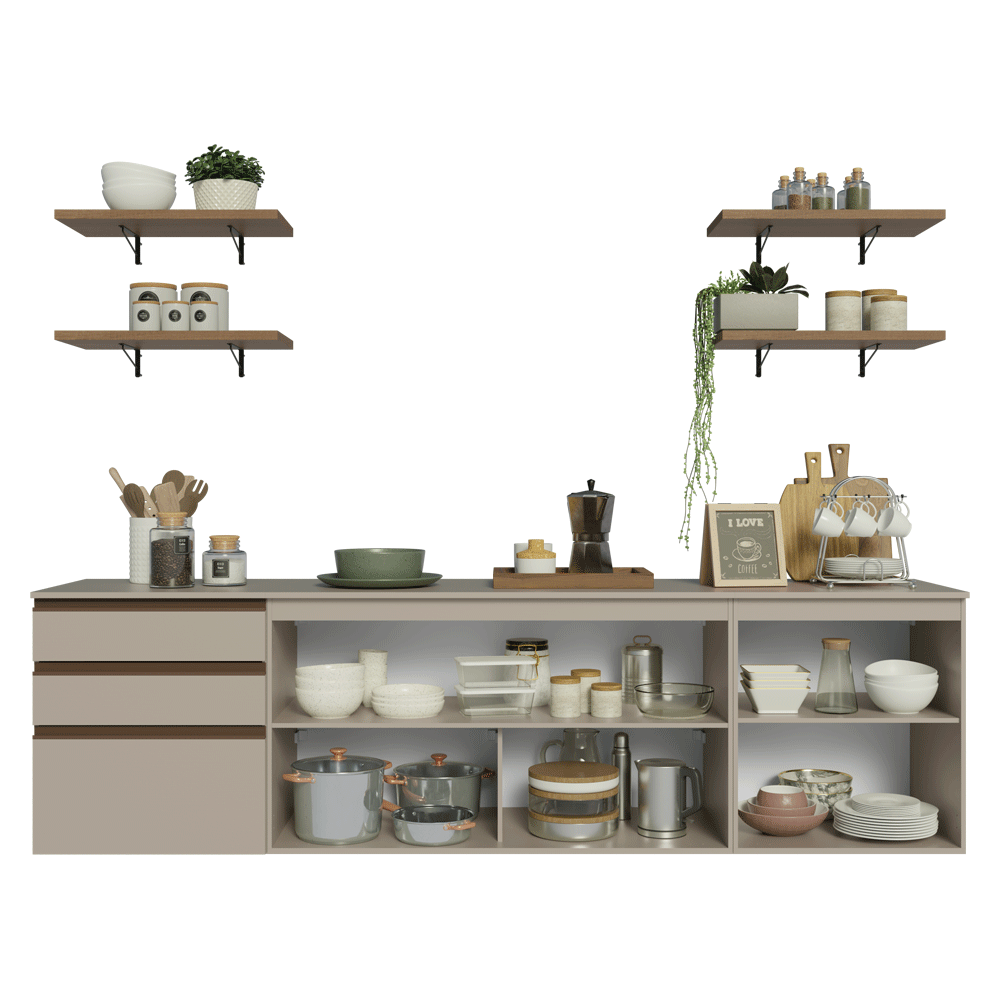 Combo completo de Cocina 240 cm, Flotante, Crema Nice 10