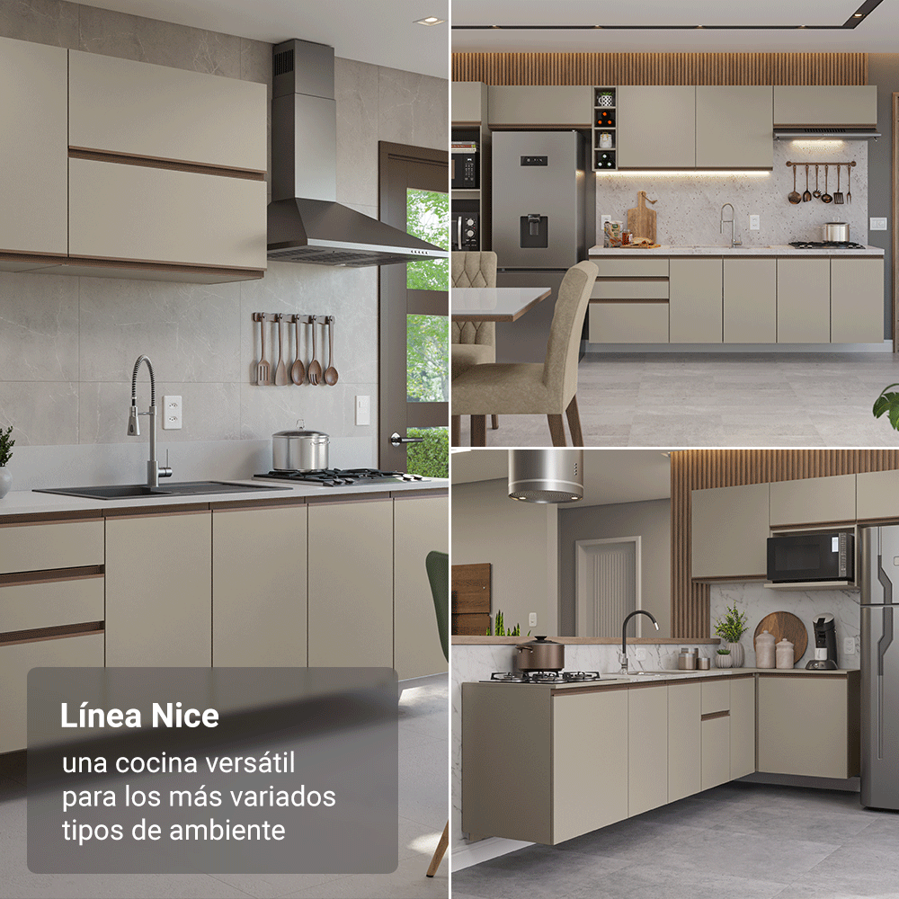 Combo de Cocina 300 cm Sin Patas Nice Crema 03