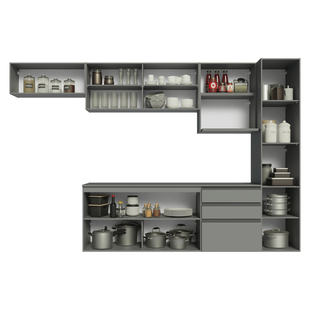 Combo completo de Cocina 300 cm, Flotante Gris Nice 10