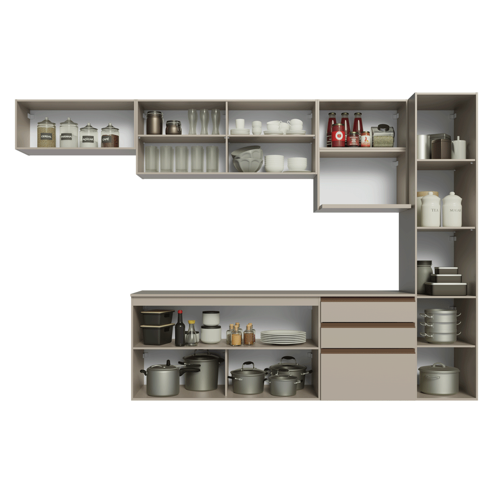 Combo completo de Cocina 300 cm, Flotante, Crema Nice 10