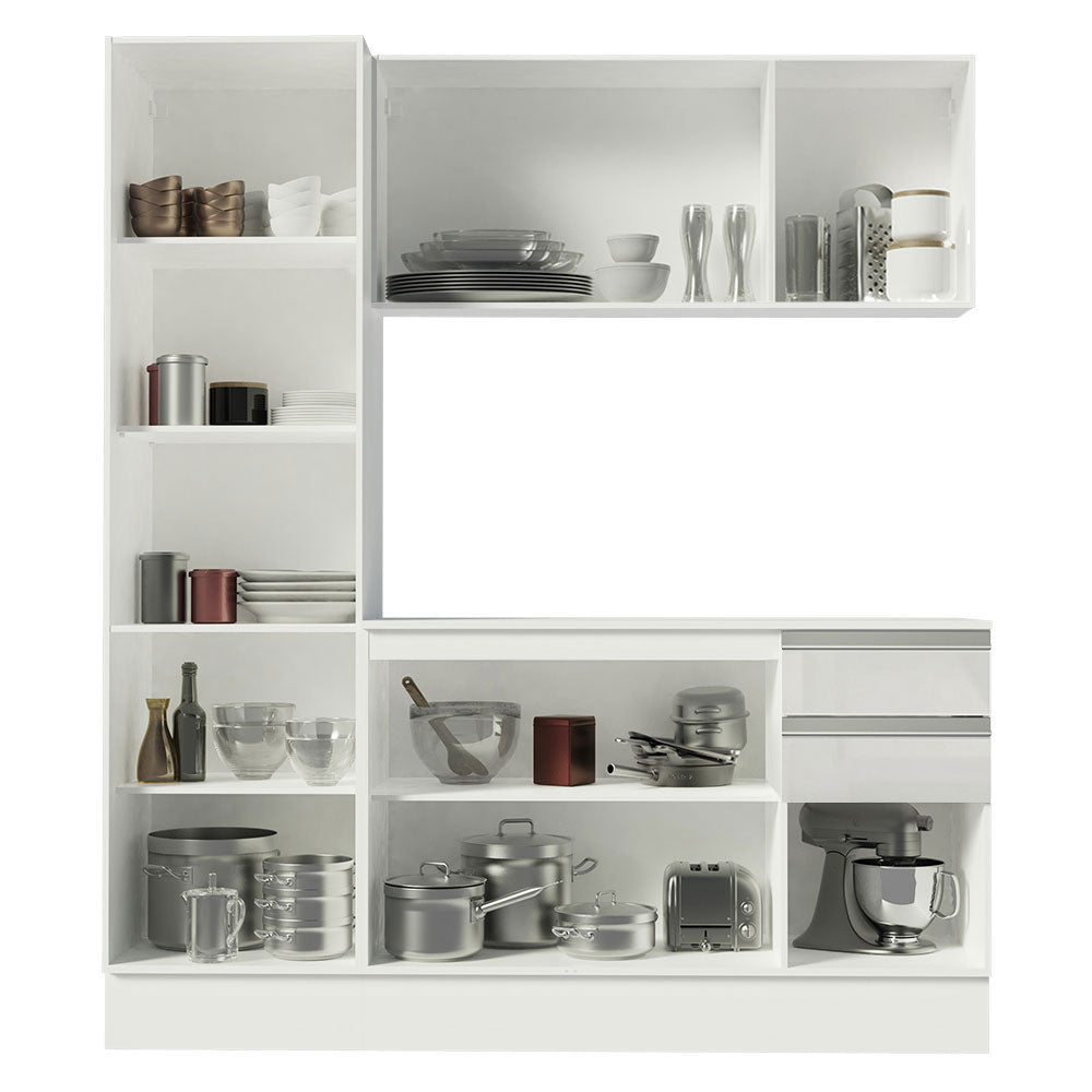 Cocina Compacta Smart 100% MDF Puertas Brillante 170 cm 8 Puertas 2 Cajones (Con Mesada) Blanco Madesa