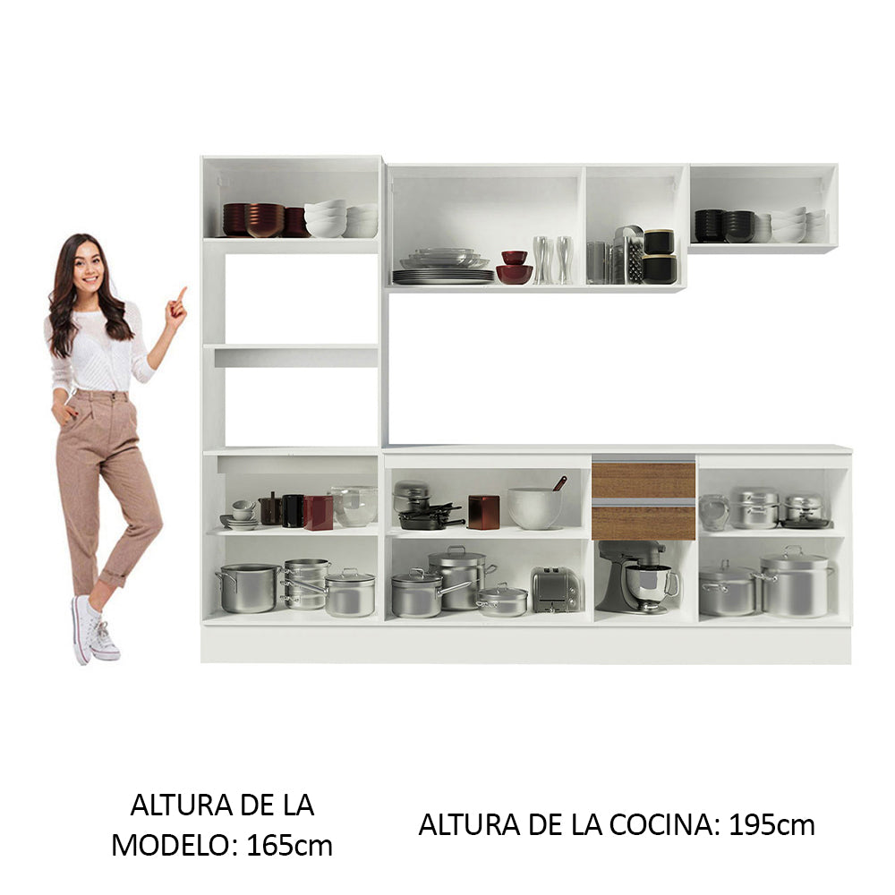 Combo Completo de Cocina 100% MDF 250 cm Blanco/Marrón/Crema Smart Madesa 01