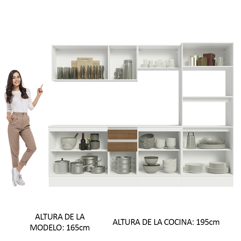 Combo Completo de Cocina 100% MDF 250 cm Blanco/Marrón/Crema Smart Madesa 02