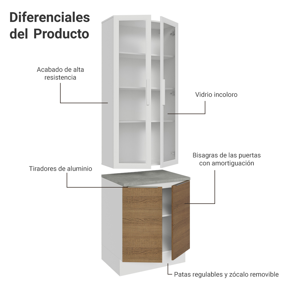 Kit Bajo Mesada con Cristalero Madesa Stella 70cm BM 01