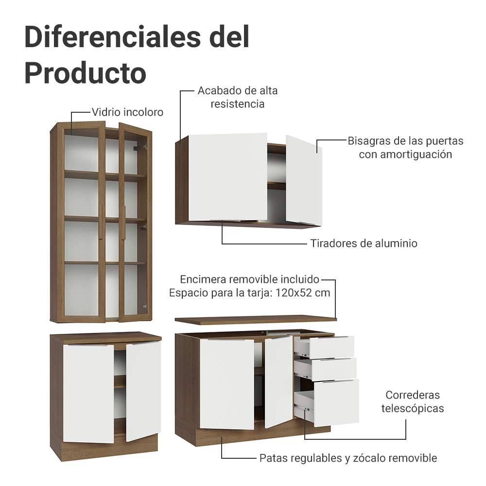 Combo completo de Cocina con Cristalero 190 cm Madesa Stella MB 11