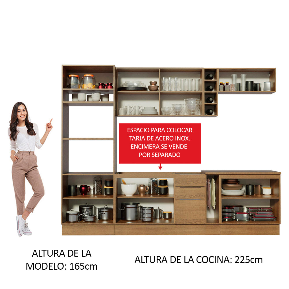 Combo Completo de Cocina 290cm Marrón/Marrón/Blanco Stella Madesa 01