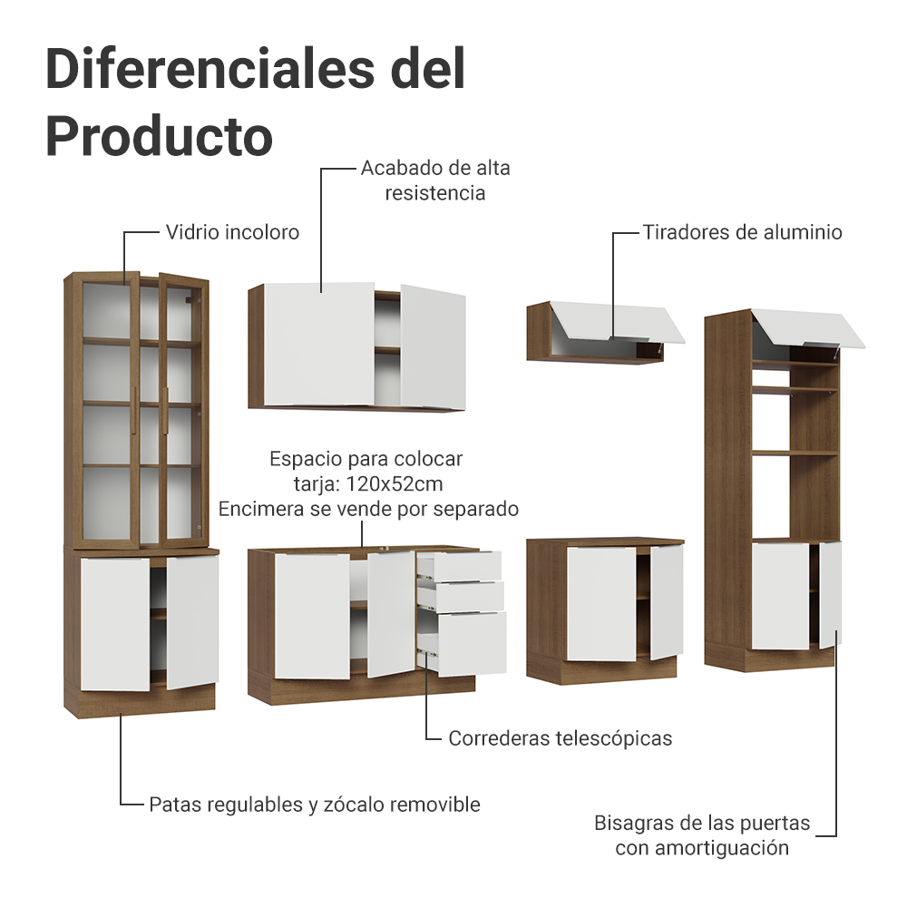 Combo completo de Cocina con Cristalero 340 cm Madesa Stella MB 01