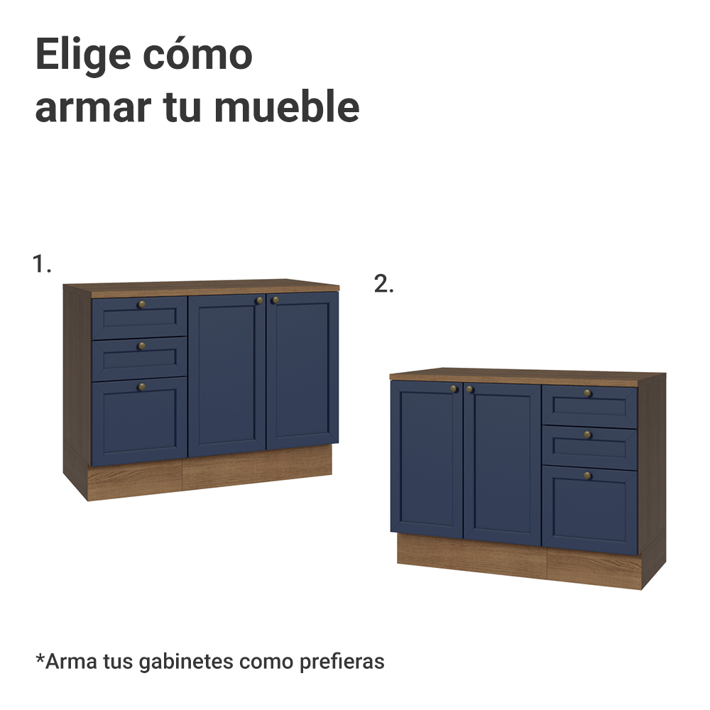 Vanitory 110cm 3 cajones 3 puertas Marrón/Azul Vik 01