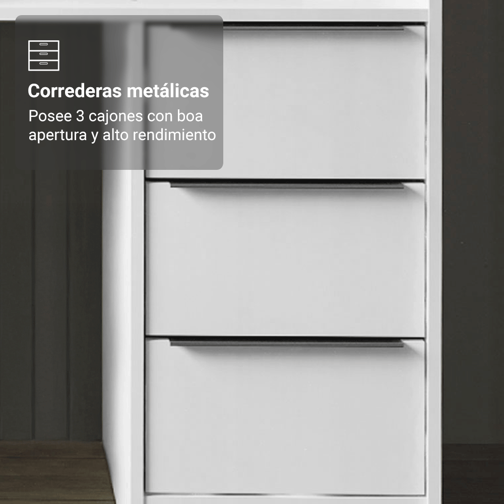 Escritorio Tocador 136cm 1 Puerta 3 Cajones Mesada Vidro Blanco Madesa