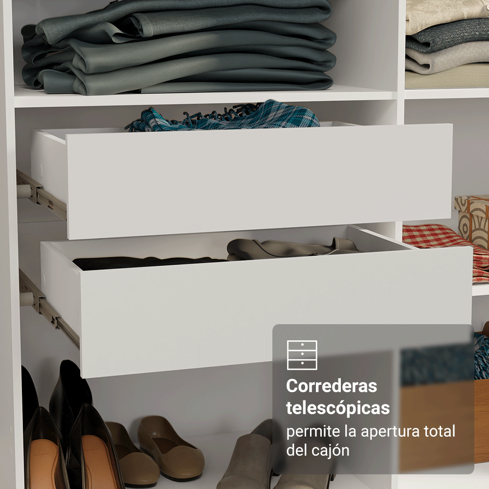 Placard Closet Esquinero 522 cm 8 Cajones Blanco Venus Madesa