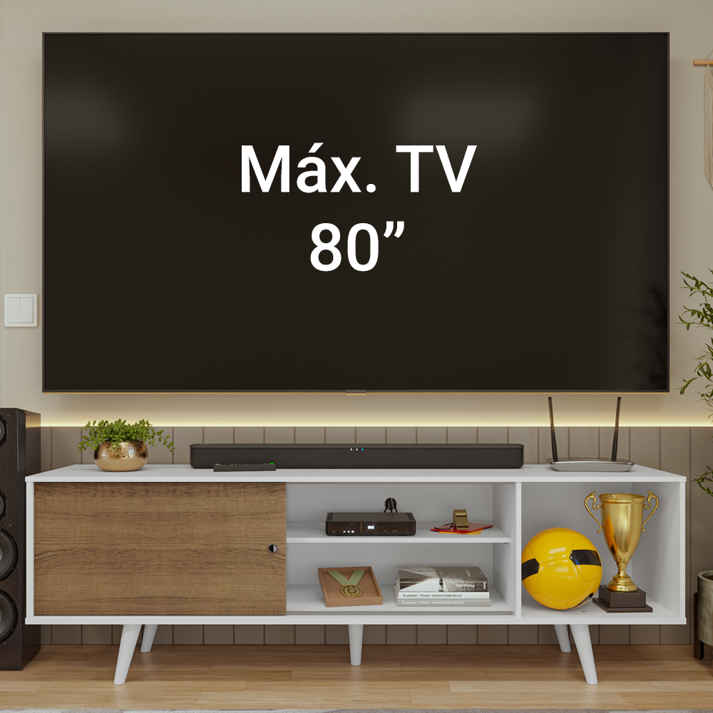 Rack para TV hasta 80 pulgadas, 160 cm, Blanco/Marrón con patas Torino Blanco