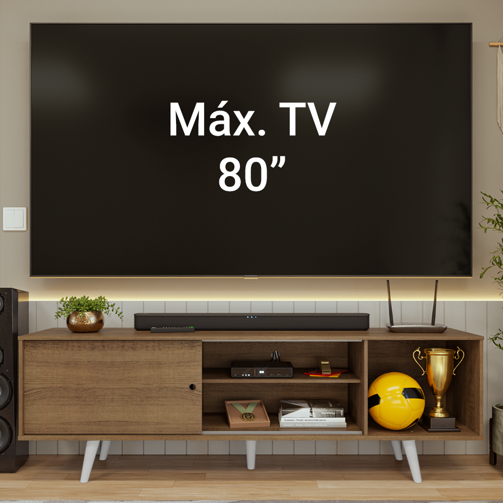 Rack para TV hasta 80 pulgadas, 160cm, color Marrón, patas Blancos, Torino