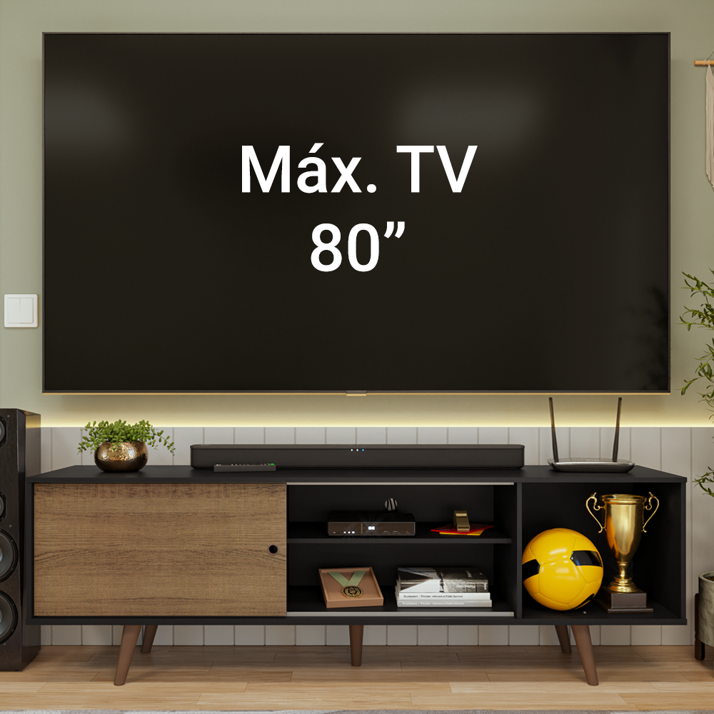 Rack para TV hasta 80 pulgadas, 160 cm, Negro/Marrón con patas Torino Marrón