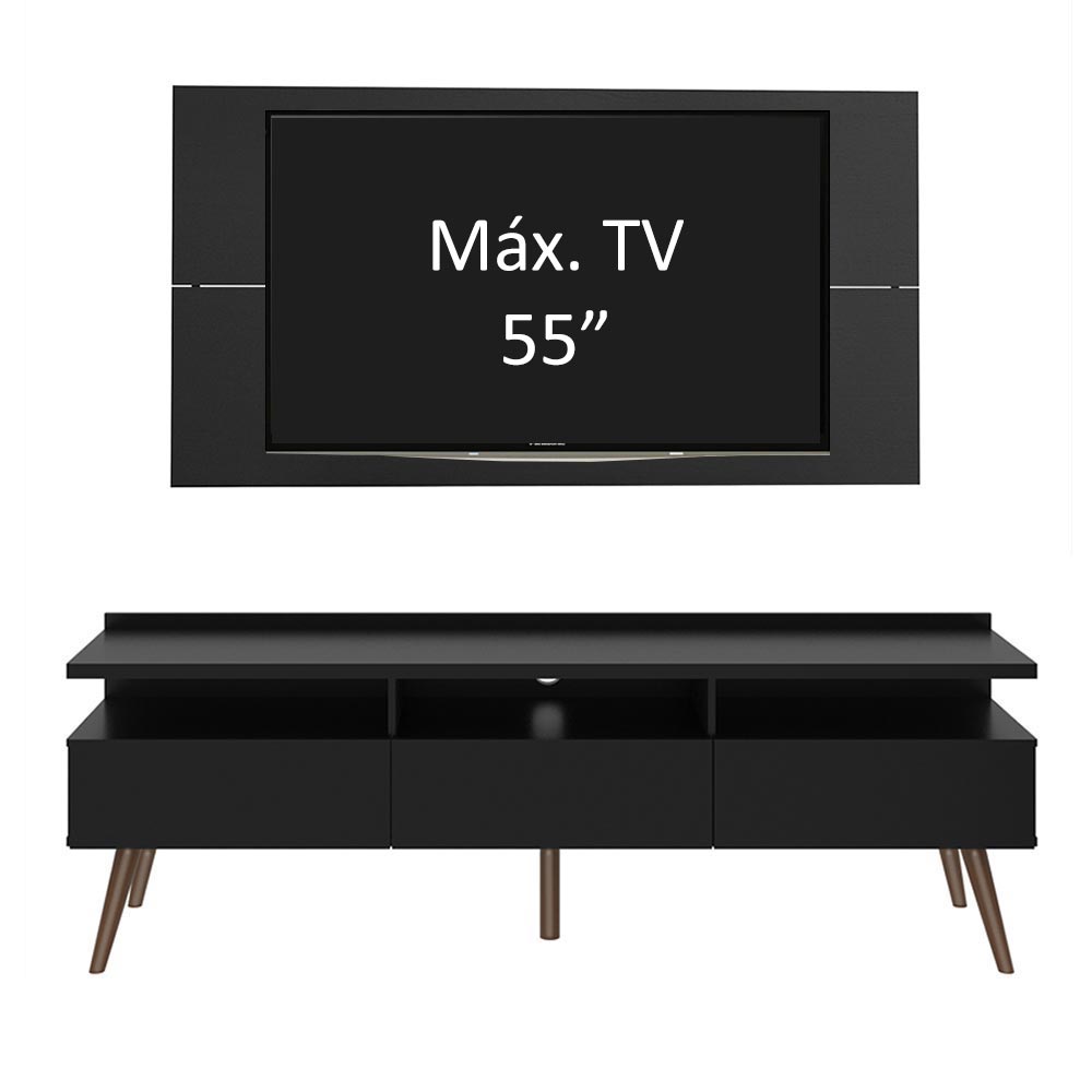 Rack Madesa Londres con Panel para TV hasta 55 Pulgadas Negro