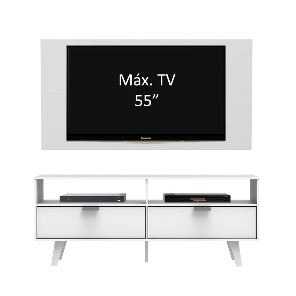 Rack Madesa Oslo con Panel para TV hasta 55 Pulgadas 2 Puetas Blanco