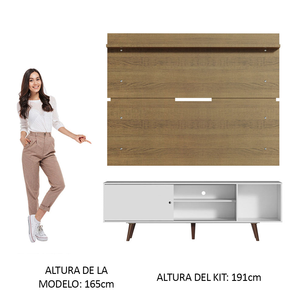 Rack con Panel de TV Dubai hasta 65 pulgadas con patas Blanco/Marrón