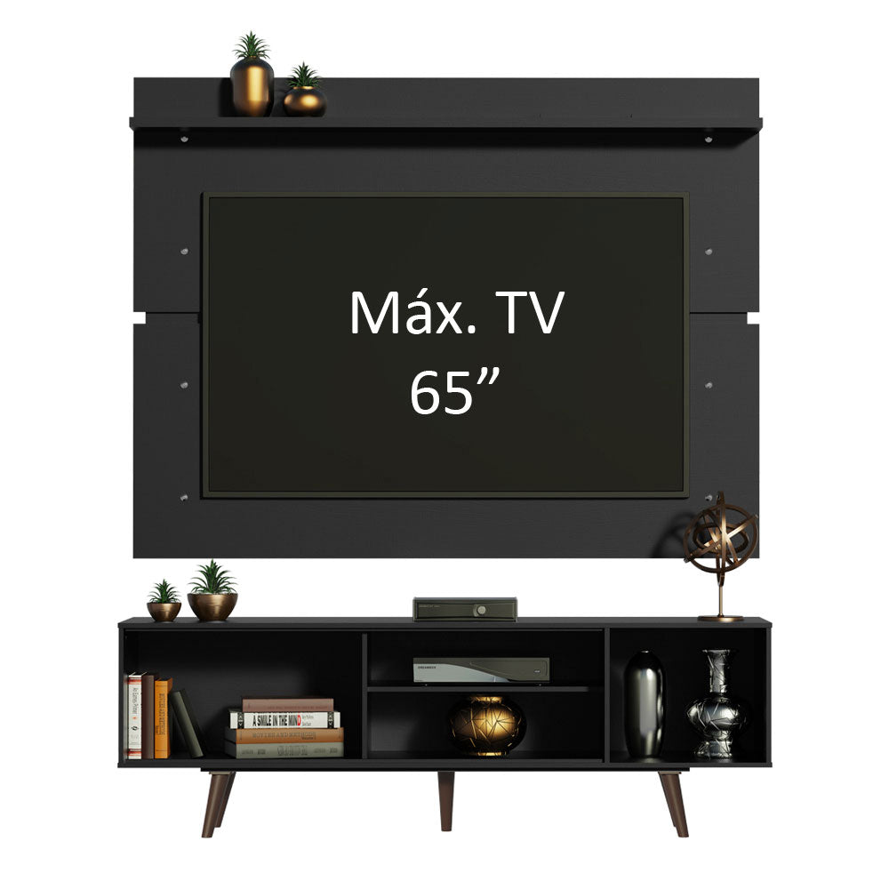Rack Madesa Dubai con Panel para TV hasta 65 Pulgadas con Patas Negro/Marrón