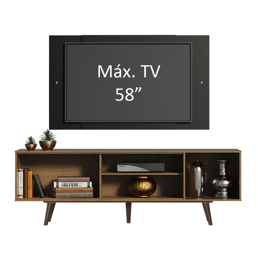Rack Madesa Dubai con Patas y Panel para TV hasta 58 Pulgadas Marrón/Negro
