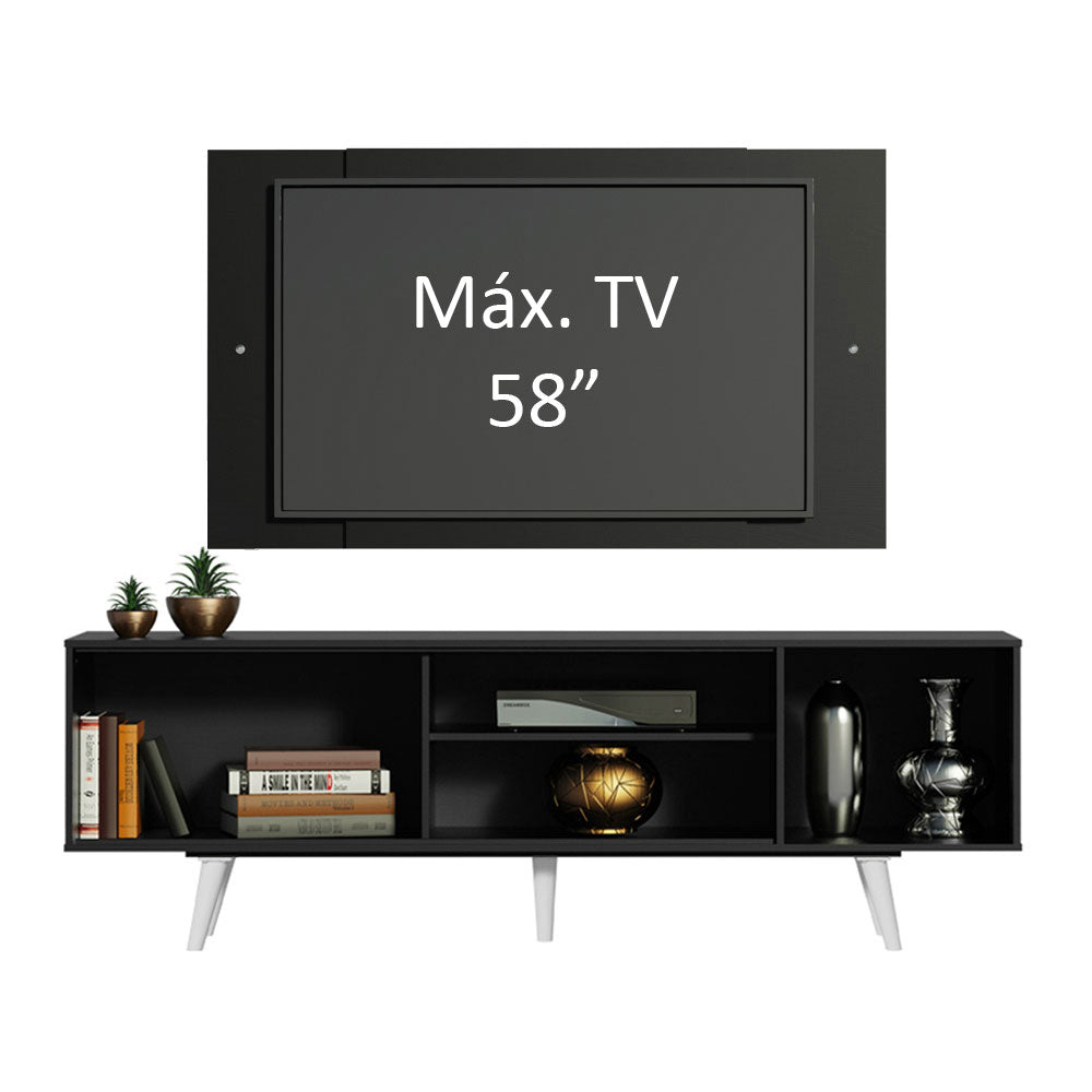 Rack Madesa Dubai con Patas y Panel para TV hasta 58 Pulgadas Negro/Negro