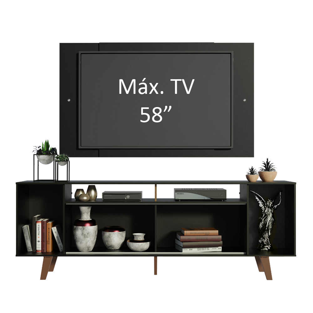 Rack Madesa Cancun con Patas y Panel para TV hasta 58 Pulgadas Negro