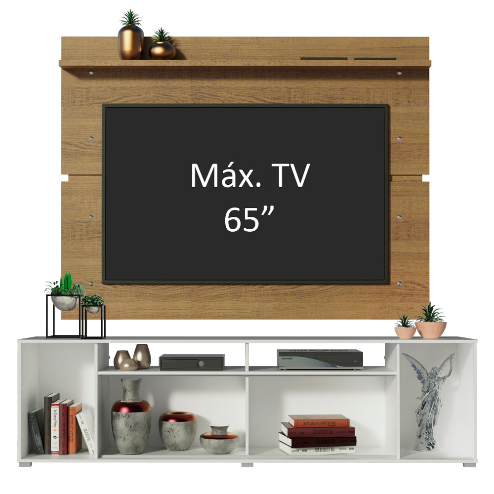 Rack Madesa Cancun con Panel para TV hasta 65 Pulgadas Blanco/Marrón