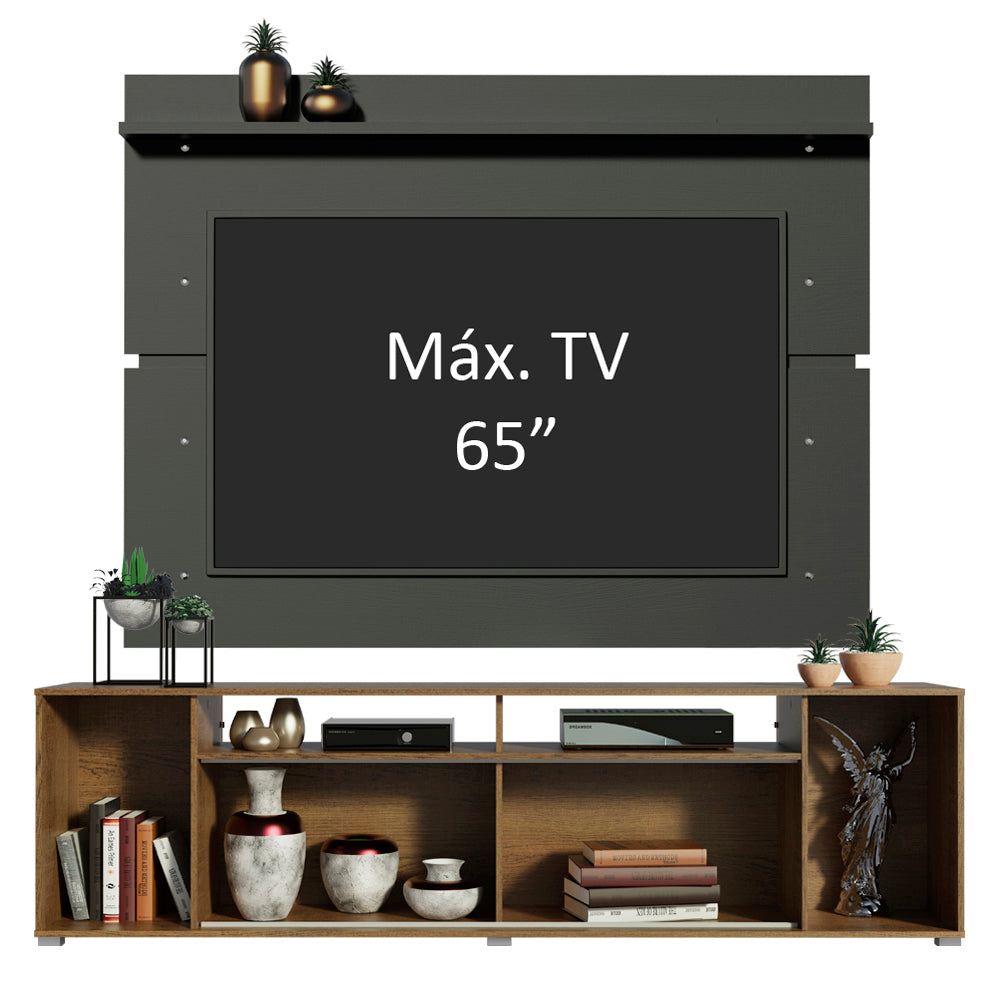 Rack Madesa Cancun con Panel para TV hasta 65 Pulgadas Marrón/Negro