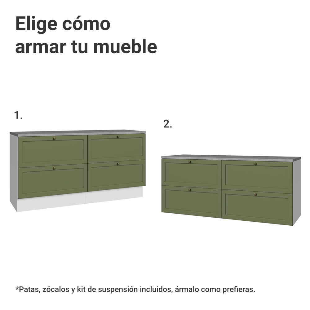 Rack para TV hasta 70 pulgadas, 160cm, 4 cajones, Blanco/Verde Vik 04