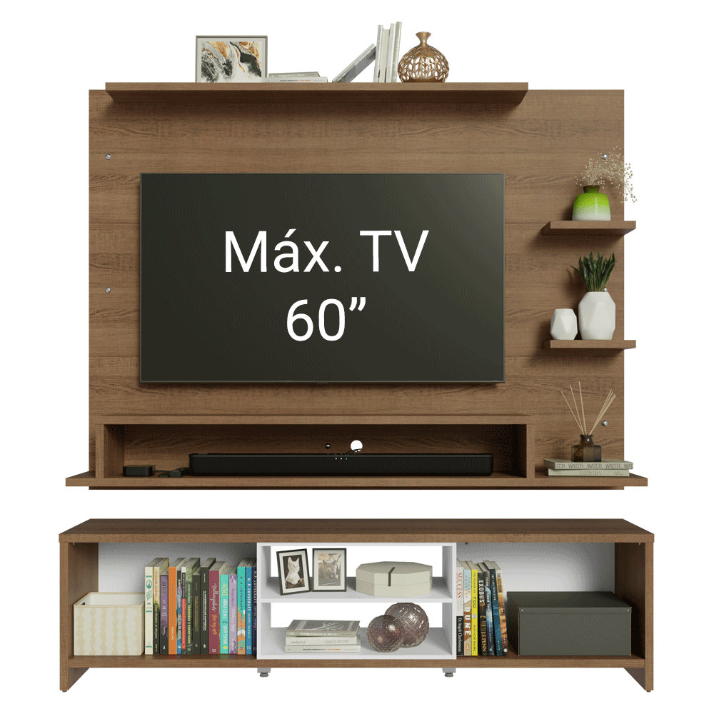 Rack con Panel para TV hasta 60 Pulgadas 180 cm Marrón/Blanco Metz Madesa