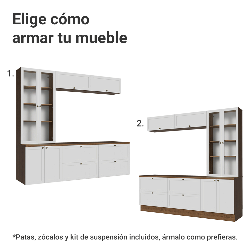 Centros de Entretenimiento con Rack + Cristaleiro 230 cm Marrón/Blanco Vik Madesa 01