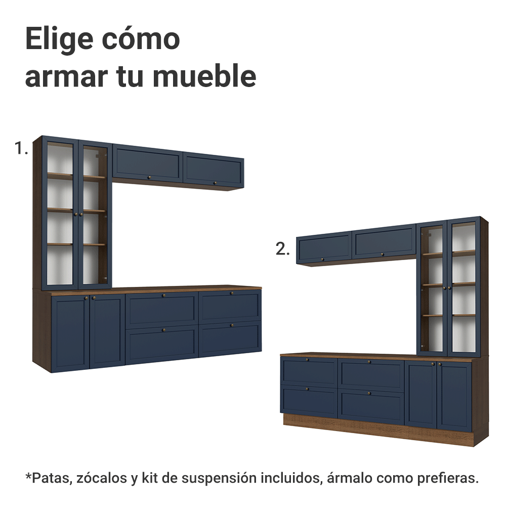 Centros de Entretenimiento con Rack + Cristaleiro 230 cm Marrón/Azul Vik Madesa 01