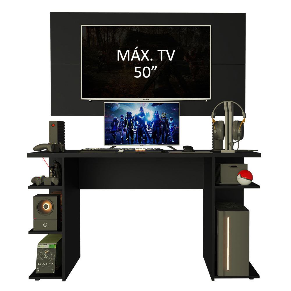Escritorio Gamer Madesa 9409 con Panel para TV hasta 50 Pulgadas Negro