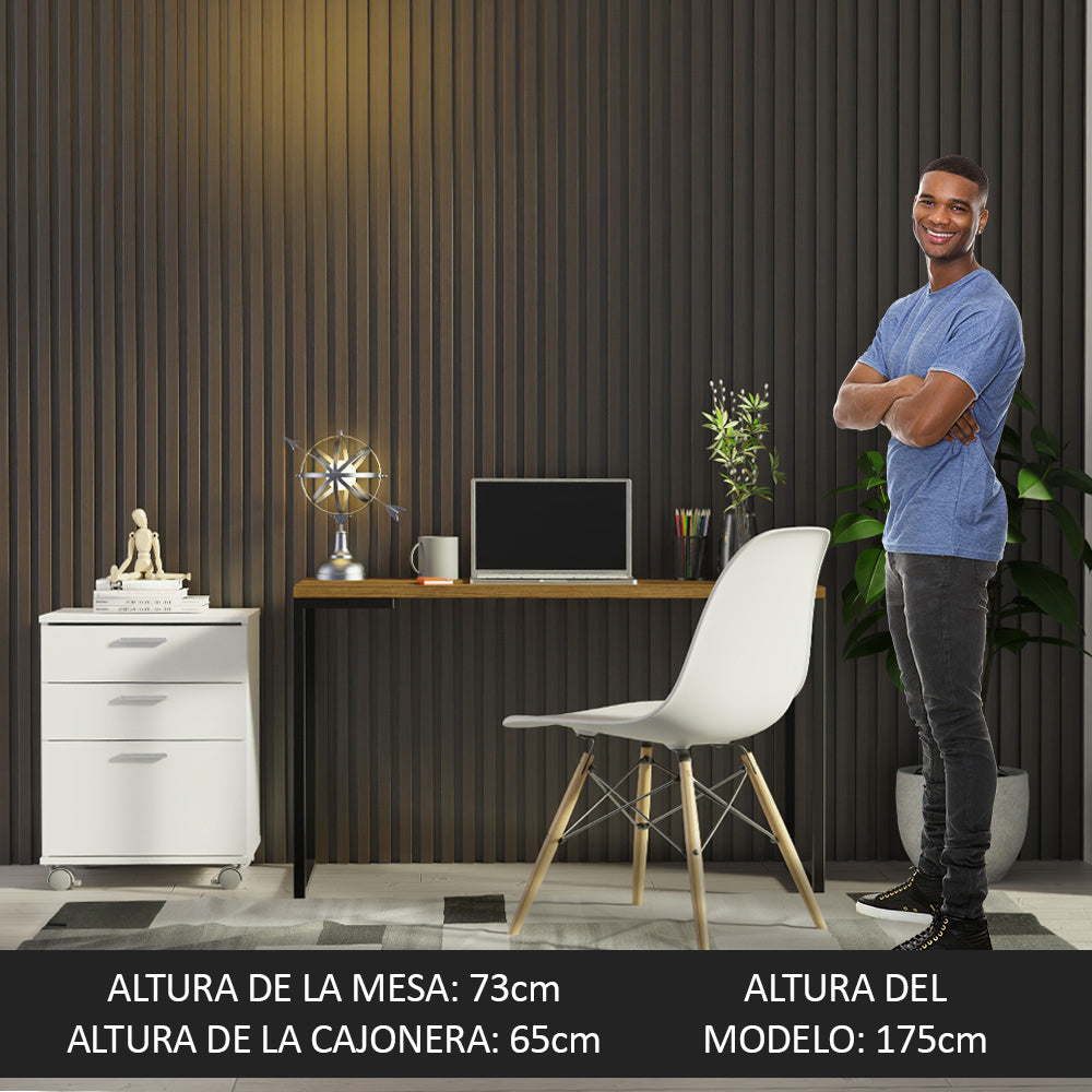 Combo Escritorio/Oficina con Mesa Industrial + Cajonera Marrón/Blanco Madesa