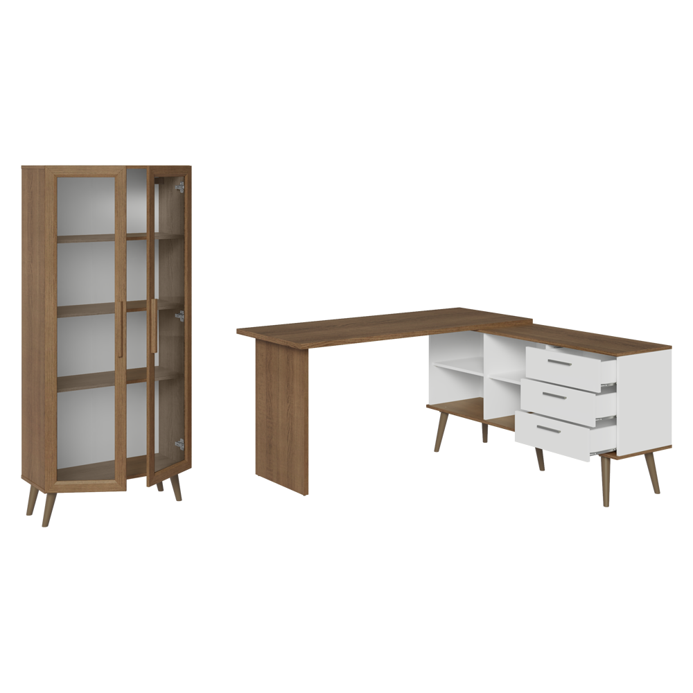 Kit Oficina 2 Muebles Madesa Escritorio + Vitrina Multiuso MB