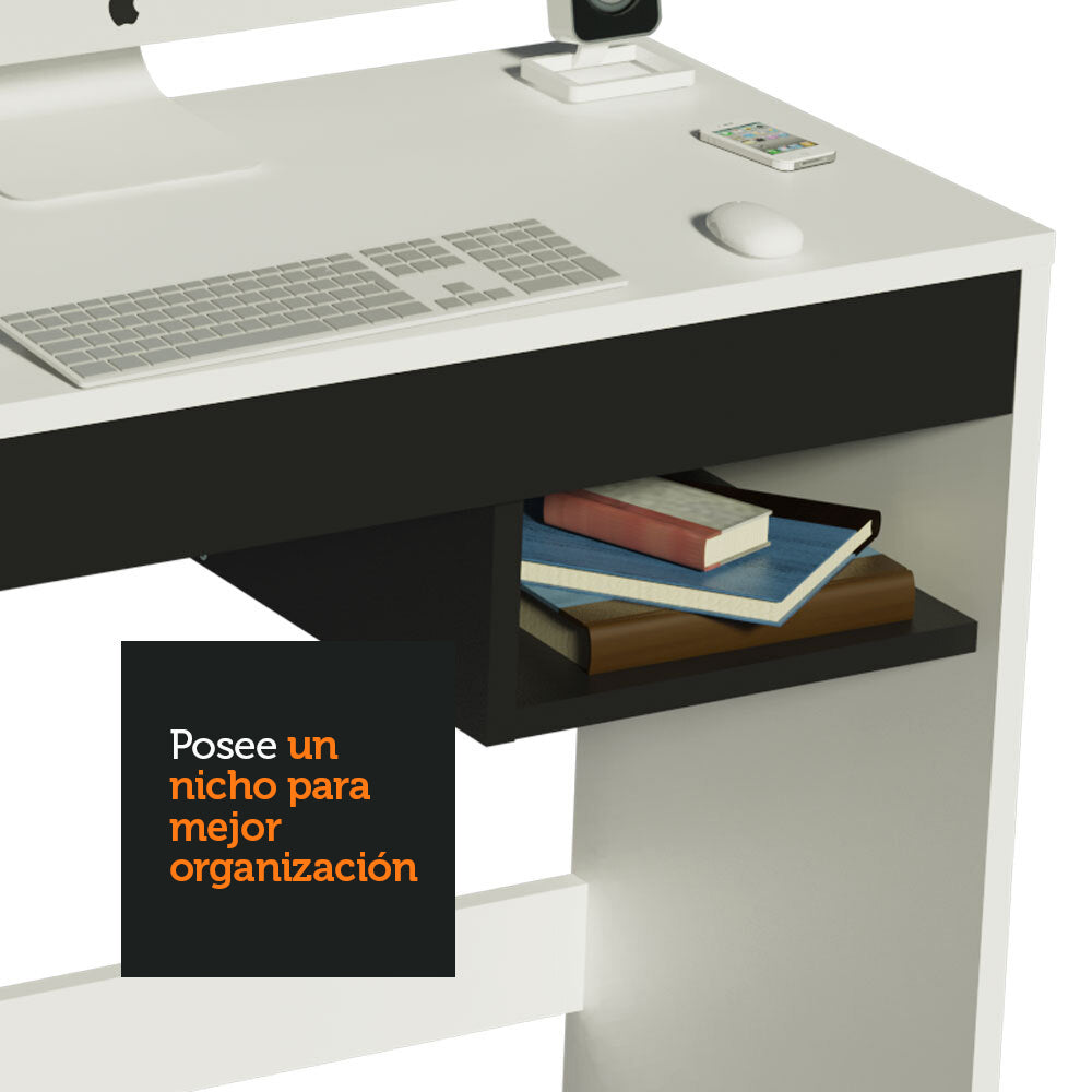 Escritorio Madesa Rubi + Estante 6908 + Estante 6907 Negro/Blanco