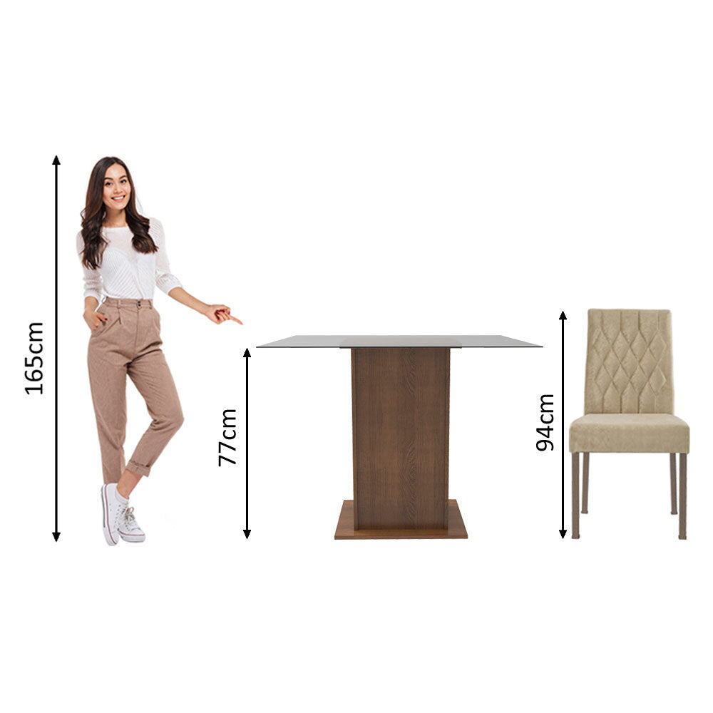 Juego de Comedor Mesa Tapa de Vidrio 2 Sillas Marrón/Imperial Ceci Madesa