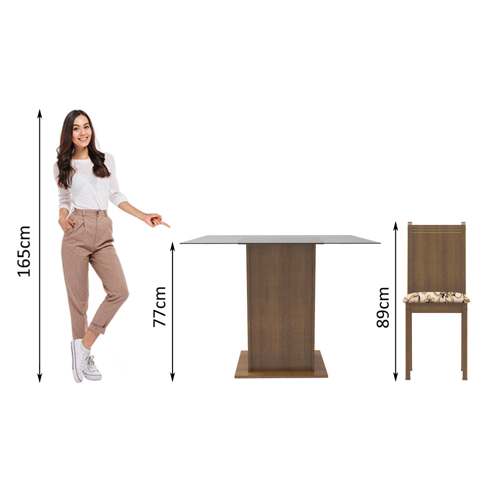 Juego de Comedor Madesa Maya Mesa Tapa de Vidrio con 4 Sillas Marrón/Lírio Beige