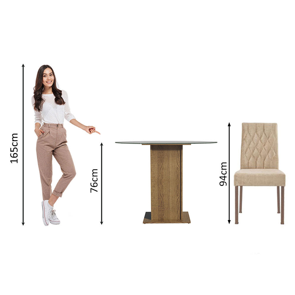 Juego de Comedor Madesa Iris Mesa Tapa de Vidrio Redondo con 4 Sillas Marrón/Imperial