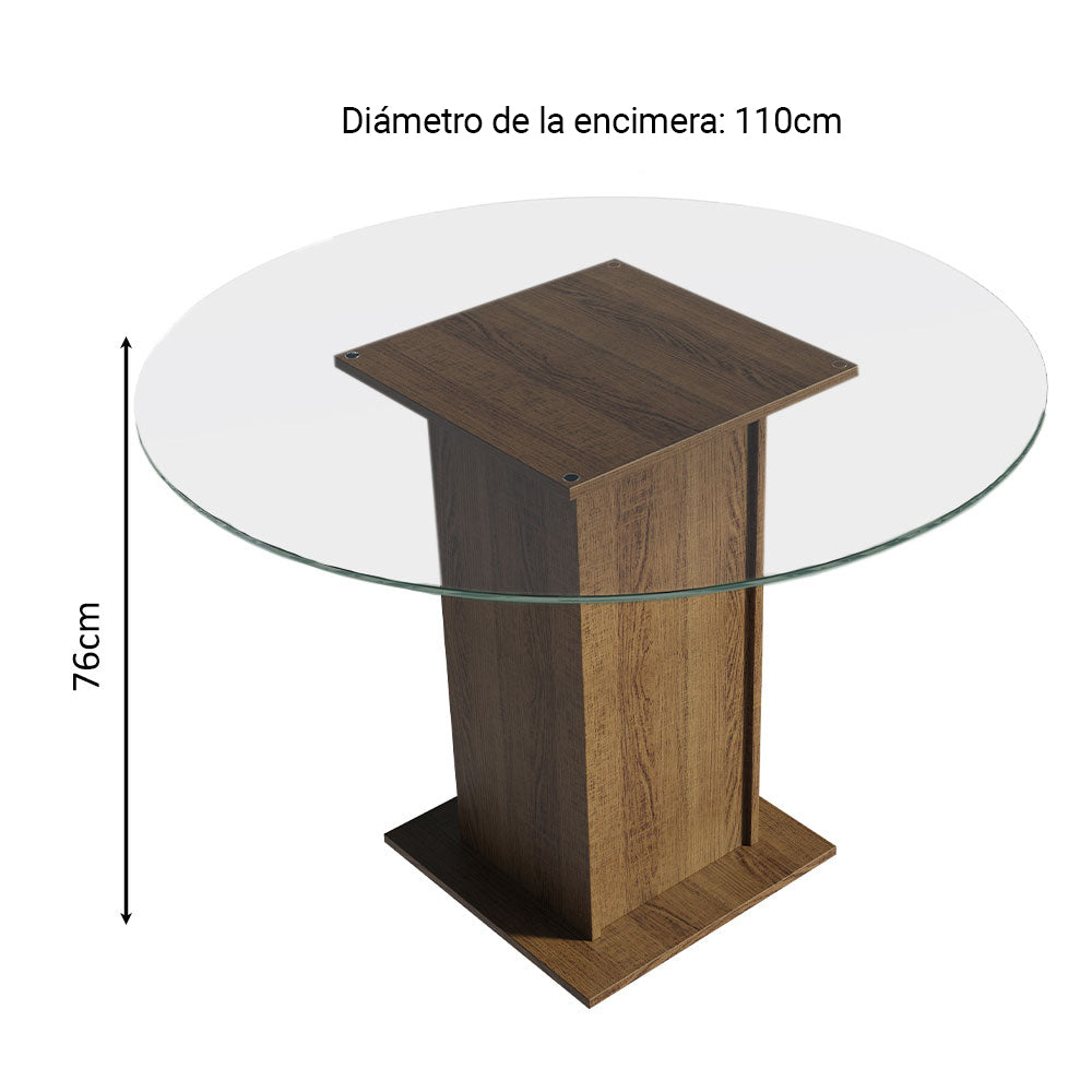 Juego de Comedor Madesa Madu Mesa Tapa de Vidrio Redondo 4 Sillas Marrón/Crema/Beige