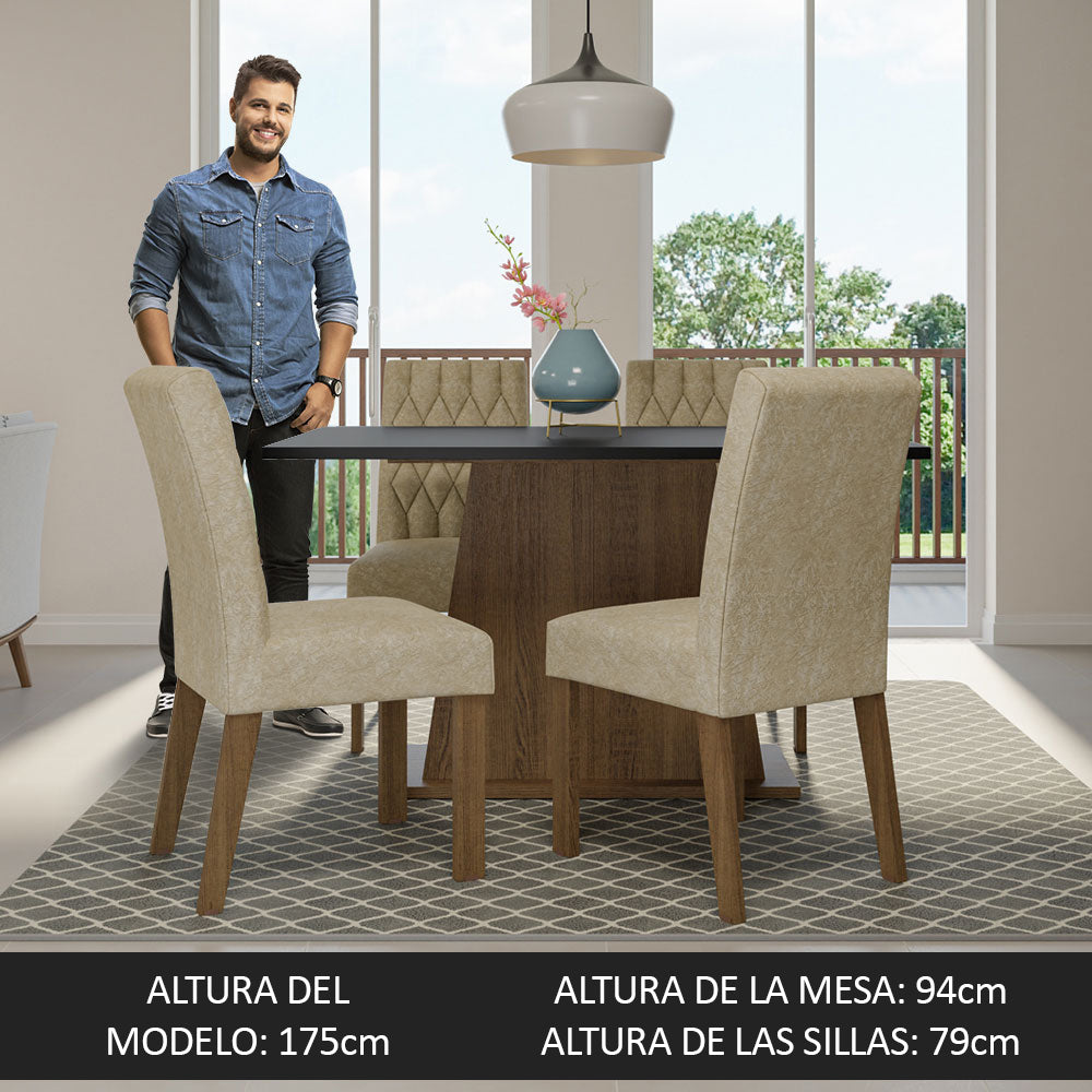 Juego de Comedor Mesa Tapa de Madera 4 Sillas Marrón/Negro/Imperial Fiona Madesa