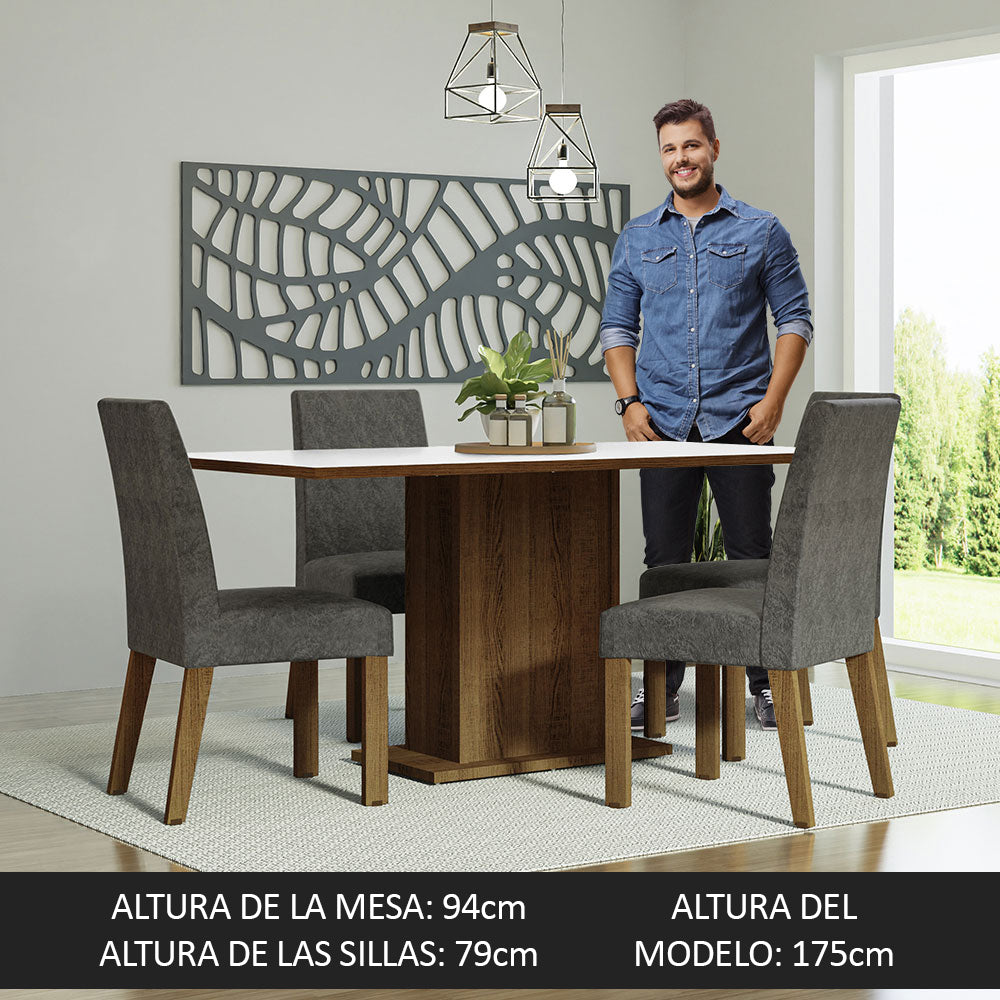 Juego de Comedor Mesa Tapa de Madera 4 Sillas Marrón/Blanco/Silver Keila Madesa