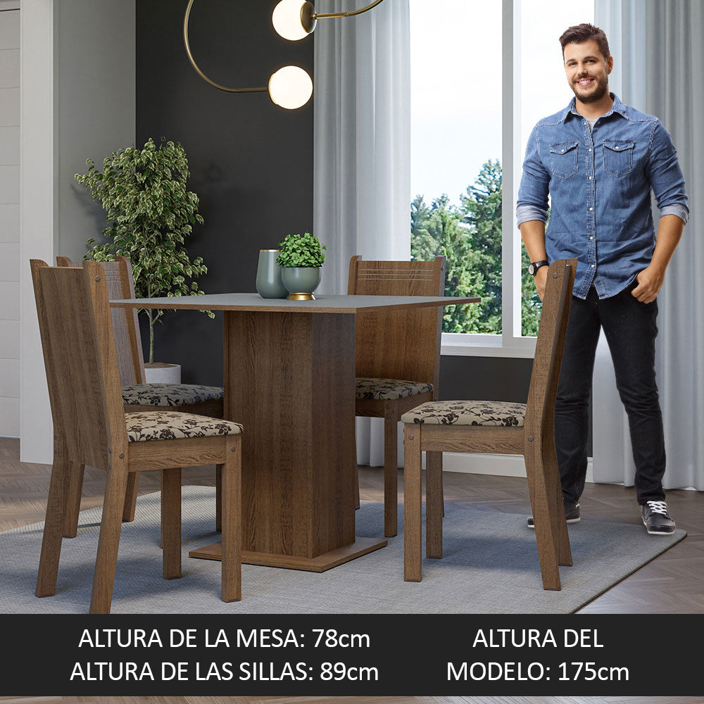 Juego de Comedor Mesa Tapa de Madera 4 Sillas Marrón/Gris/Beige Marrón Samara Madesa
