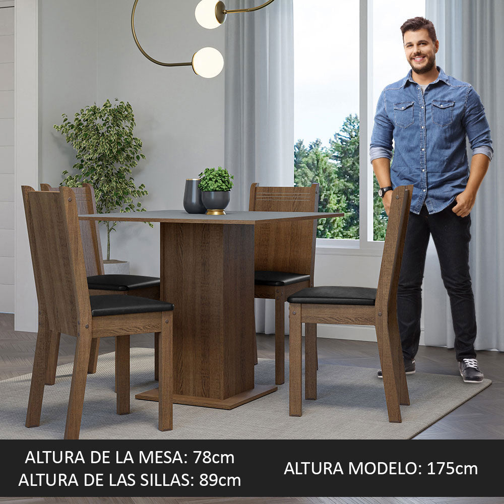 Juego de Comedor Mesa Tapa de Madera 4 Sillas Marrón/Gris/Negro Samara Madesa